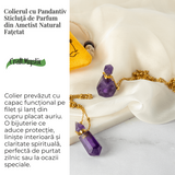 Claritate si Protectie - Colier Sticluta din Ametist Natural Fatetat, lant din Cupru Placat Auriu