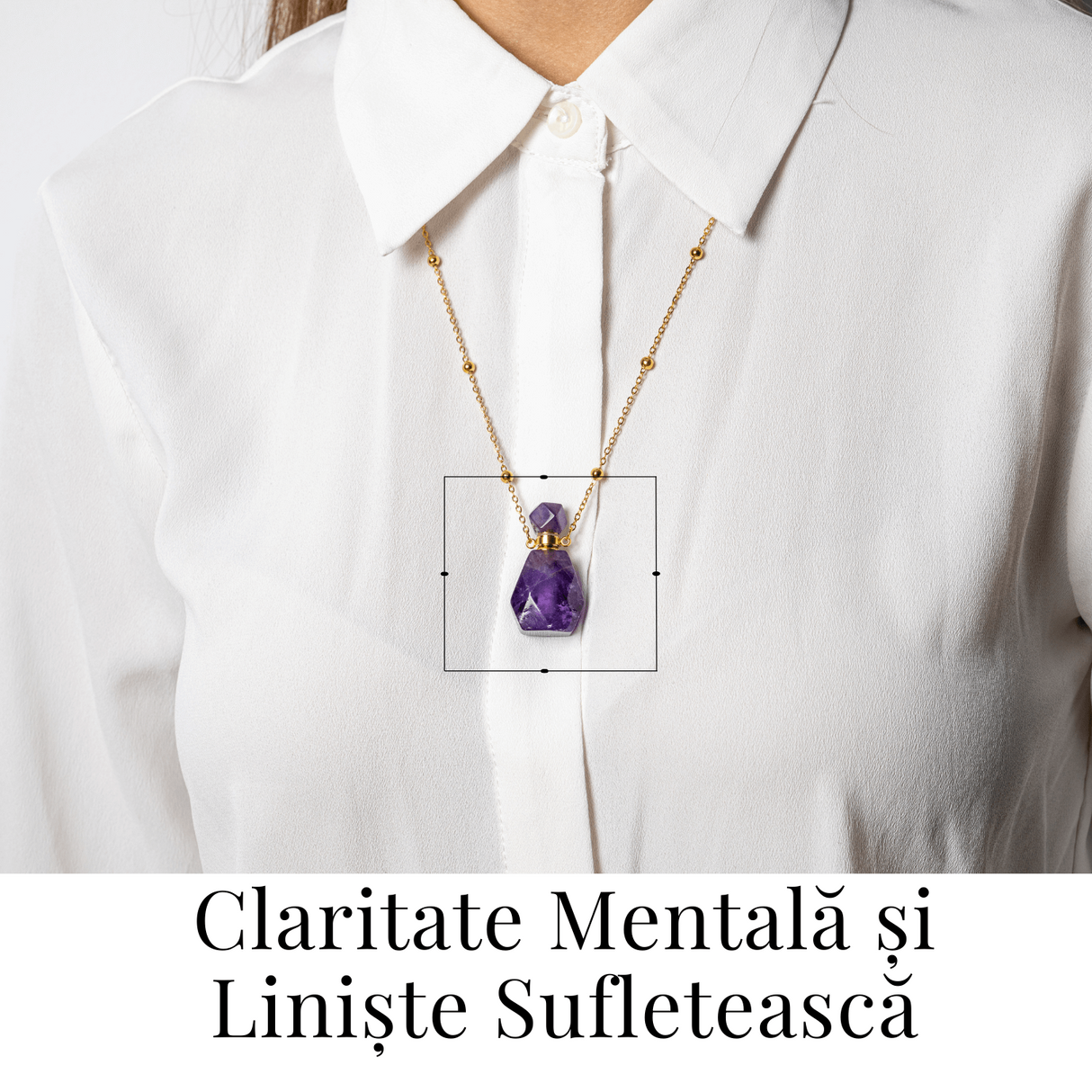 Claritate si Protectie - Colier Sticluta din Ametist Natural Fatetat, lant din Cupru Placat Auriu