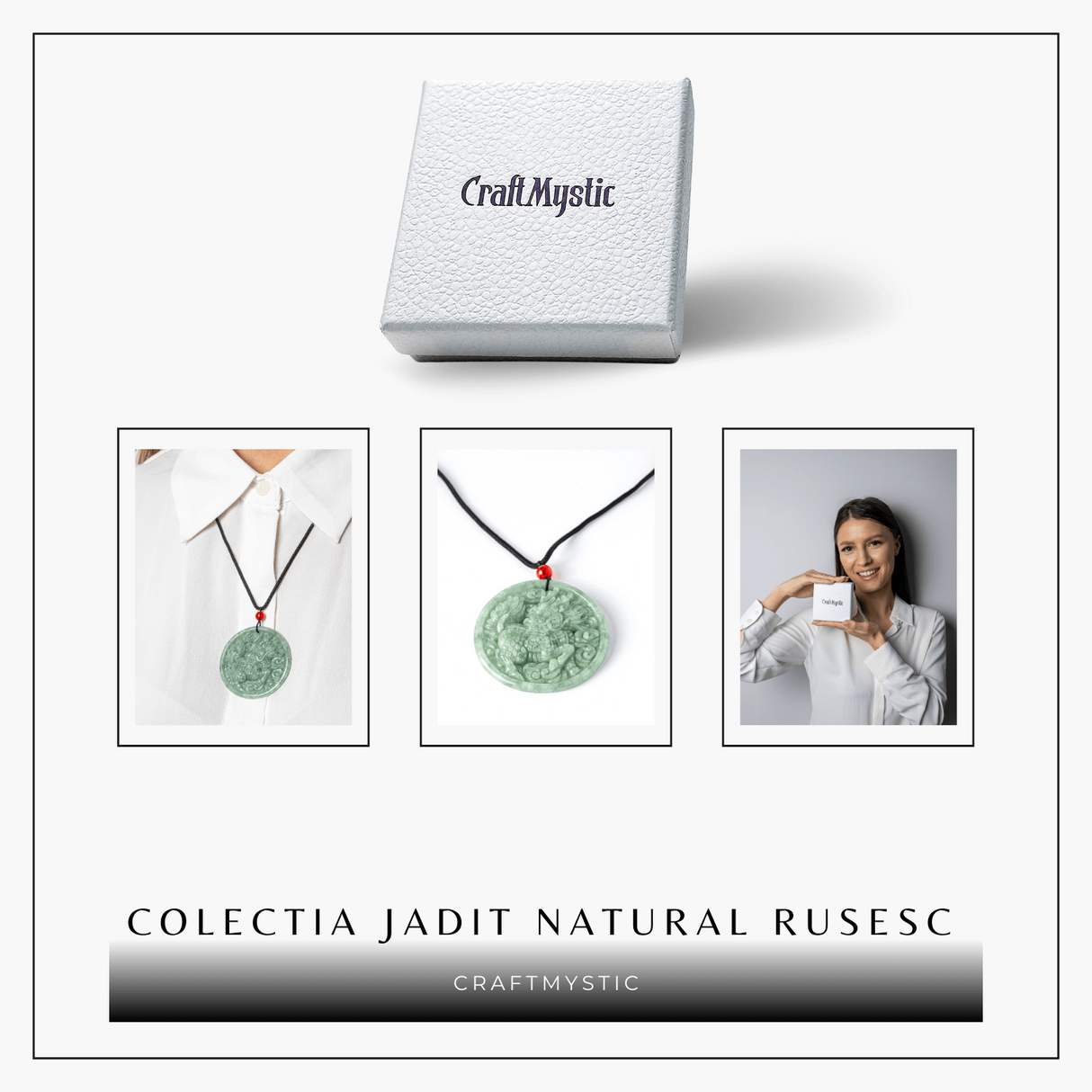 Colier din jadit rusesc natural cu dragon protectiv - talisman de forta si echilibru