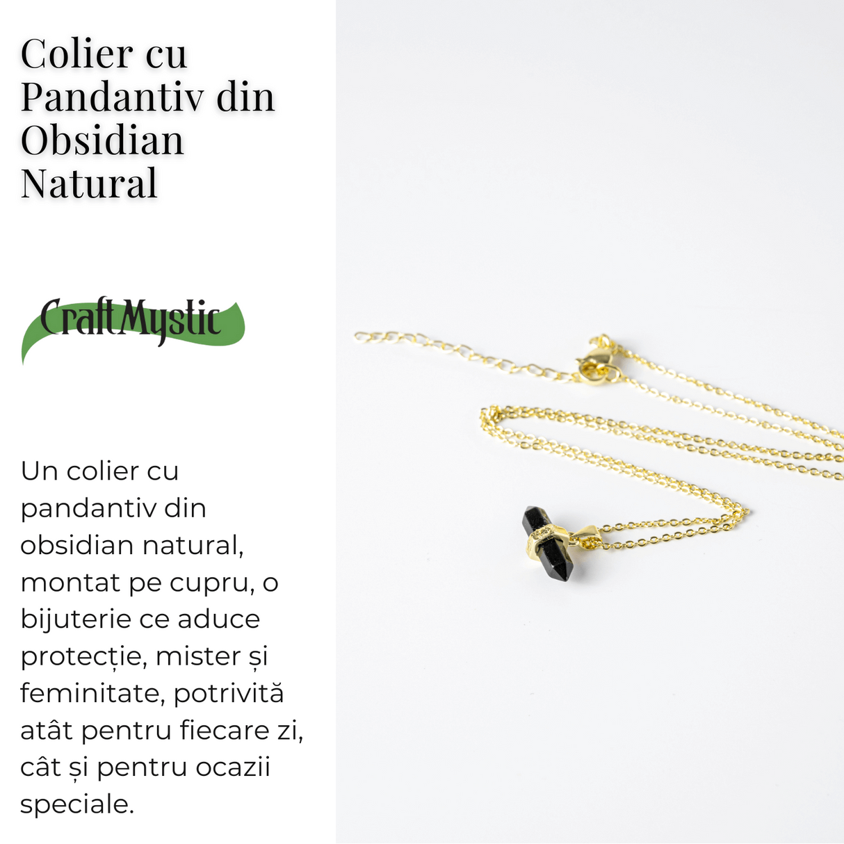 Protectie si Echilibru - Colier din Obsidian Natural pe Lant de Cupru