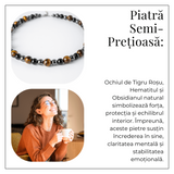 Putere si Protectie - Colier cu Ochi de Tigru, Hematit si Obsidian pe Lant din Otel Inoxidabil