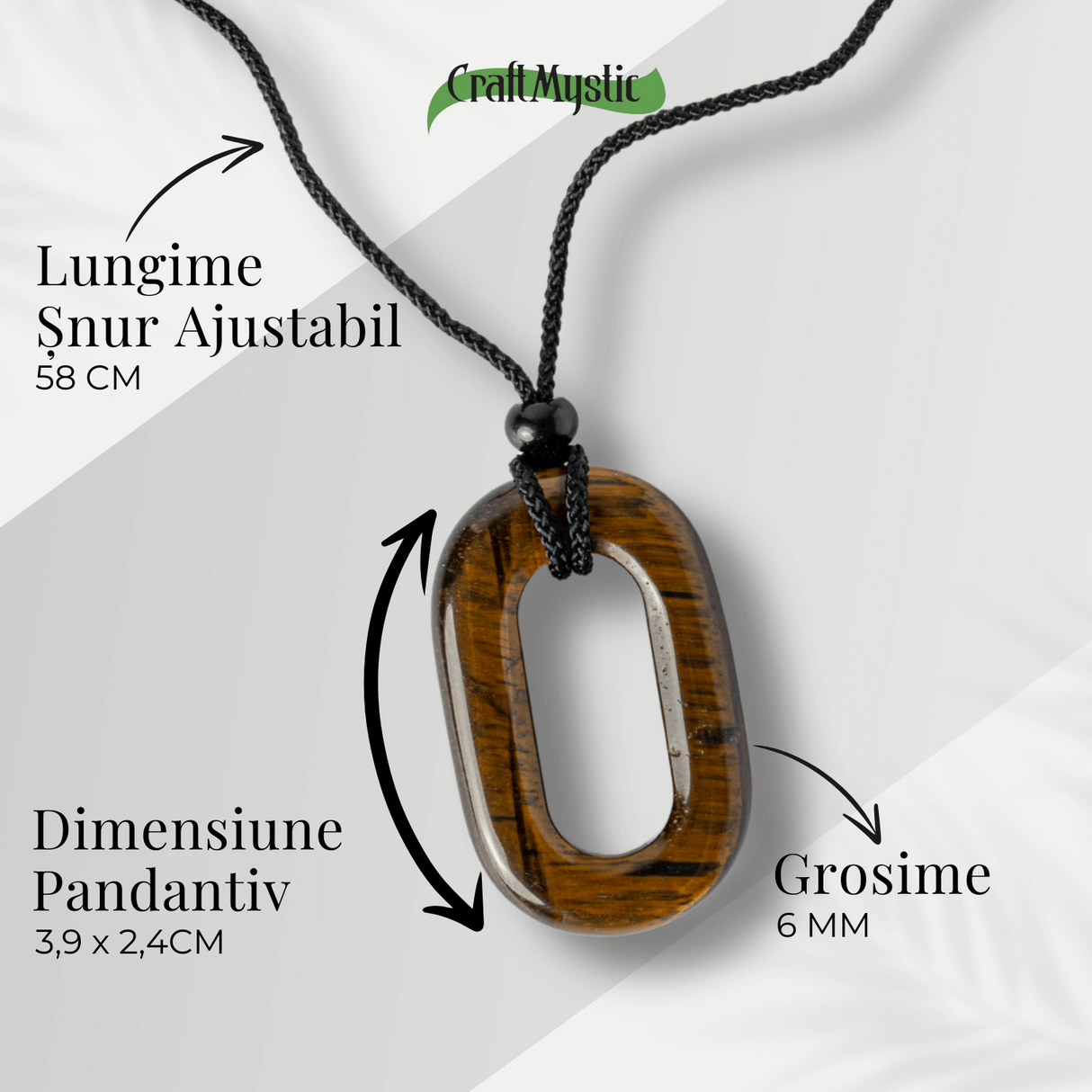 Colier cu Pandantiv Oval din Ochi de Tigru Natural - Putere si Protectie