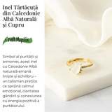 Inel Tartaruta cu Calcedonie Alba Naturala si Cupru - Simbol al Puritatii si Linistii Interioare