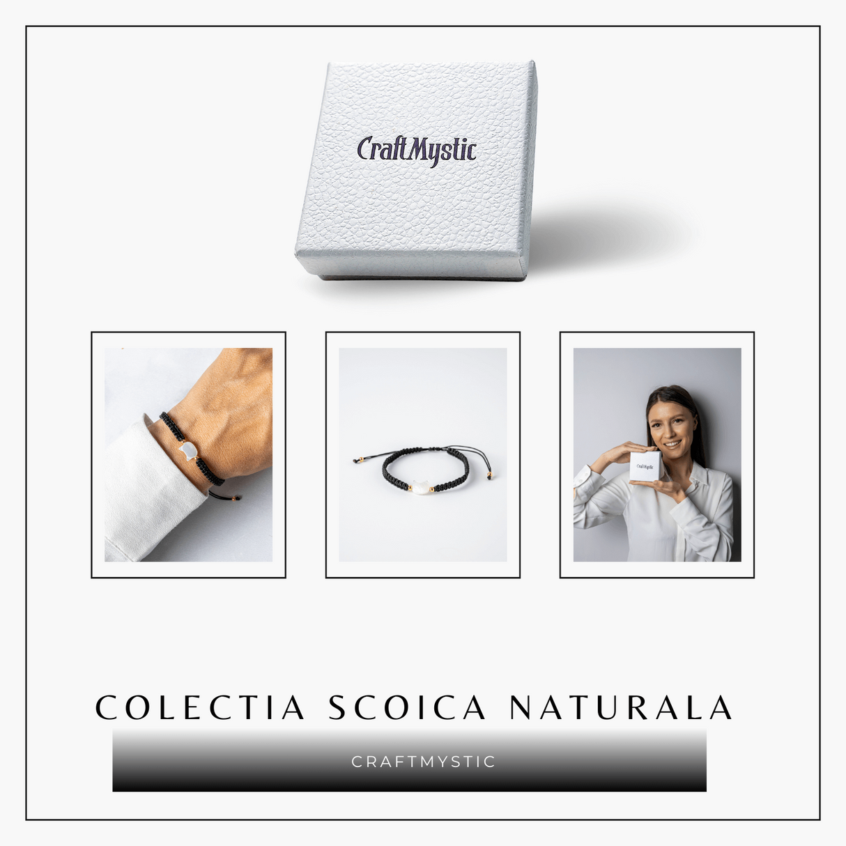 Energie Pozitiva si Puritate - Bratara cu Charm Pisica din Scoica Naturala Alba