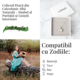 Puritate si Liniste - Colier Fulgi de Nea din Otel Inoxidabil cu Calcedonie Alba Naturala