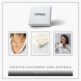 Puritate si Liniste - Colier Fulgi de Nea din Otel Inoxidabil cu Calcedonie Alba Naturala