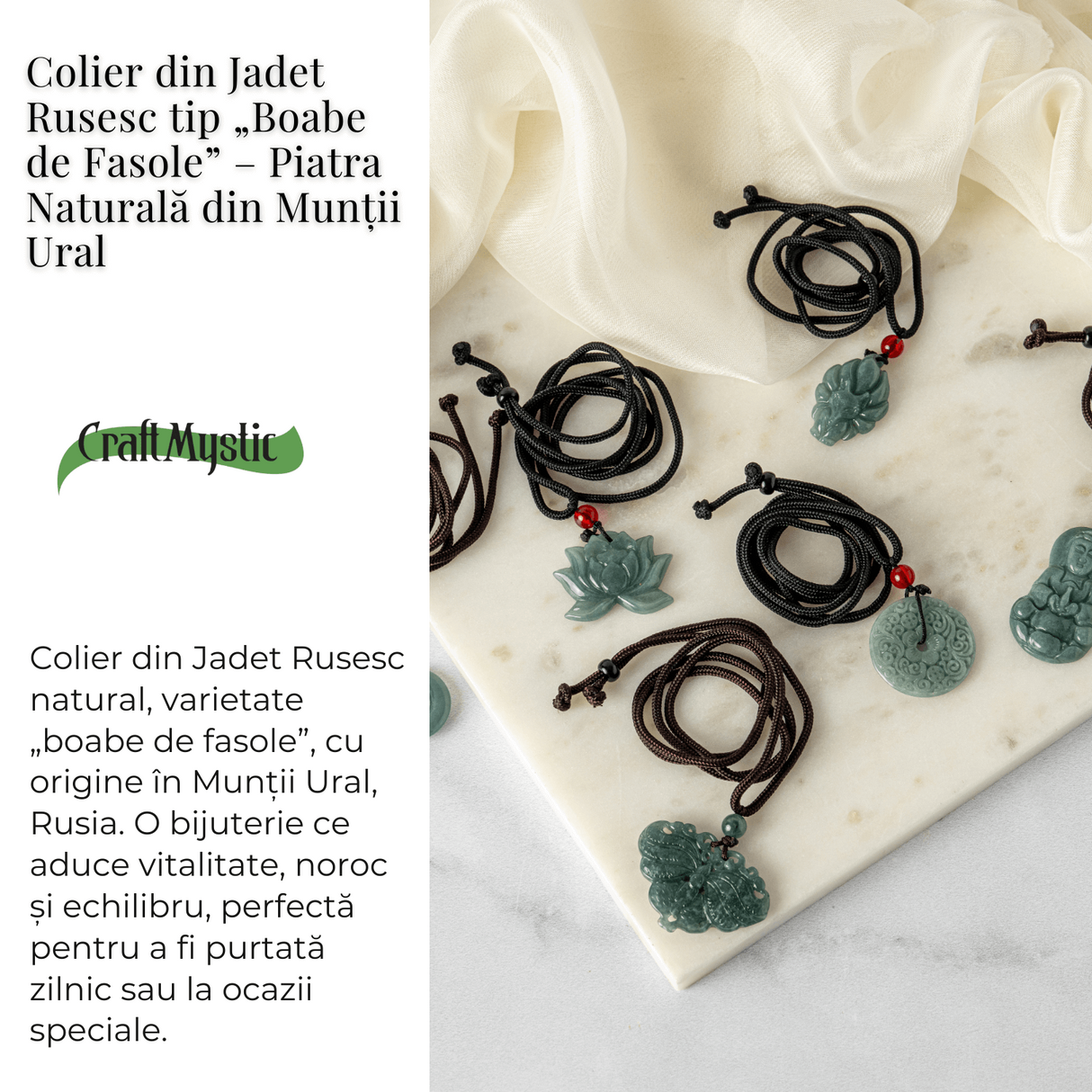 Protectie si Echilibru - Colier cu Jad Natural Sculptat