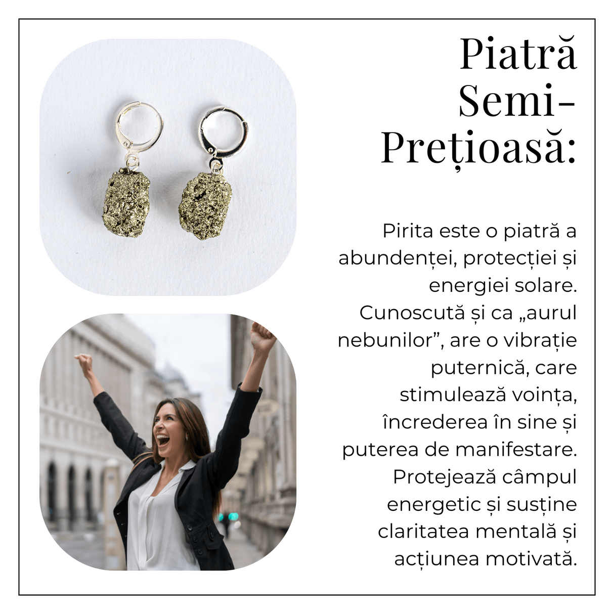 Talisman pentru succes si scut energetic - Cercei argintii cu Pirita