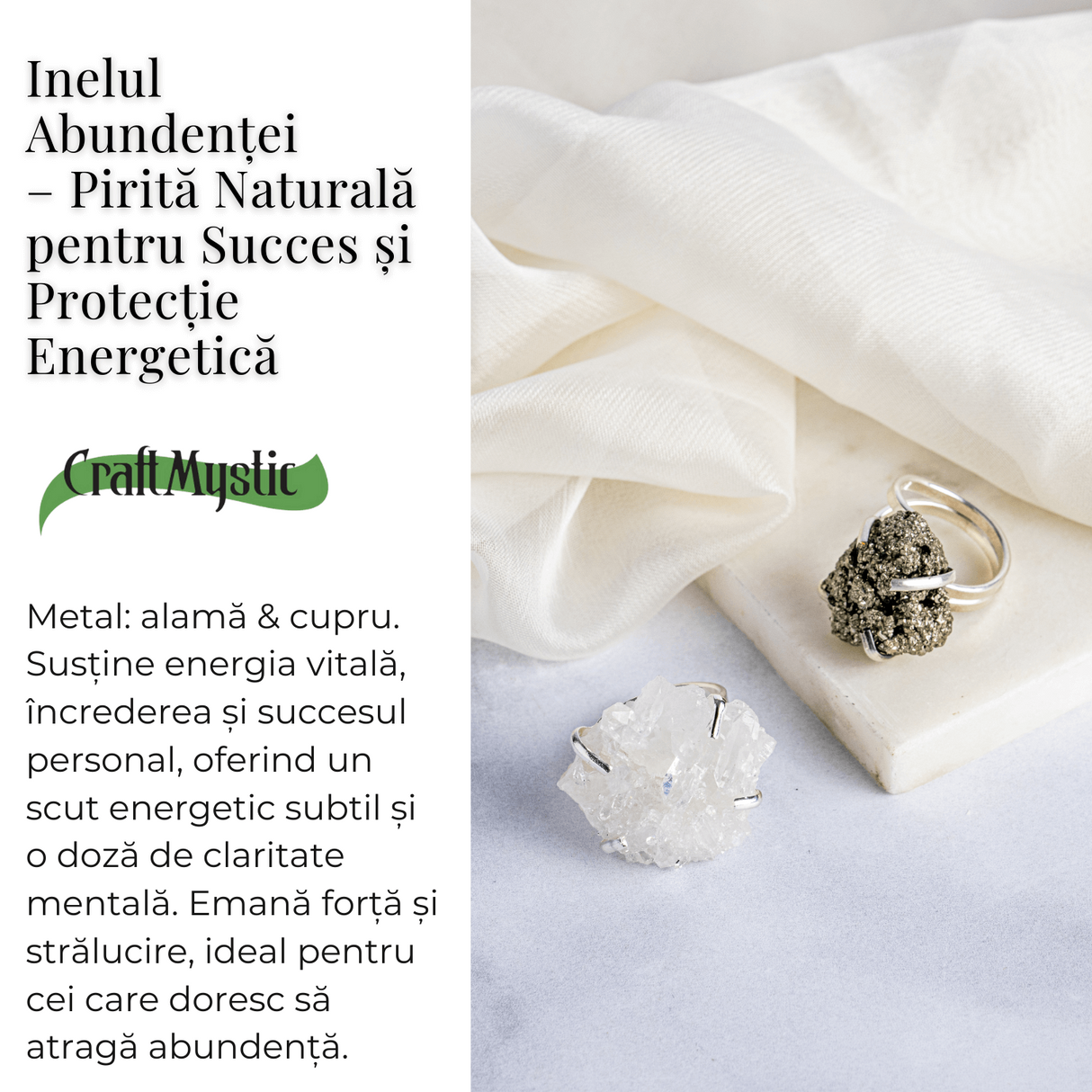 Inel ajustabil pentru abundenta - Pirita naturala pentru succes si protectie energetica