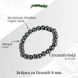 Bratara cu Hematit 8 mm Impamantare si Focus - Unisex, minimalista, puternica