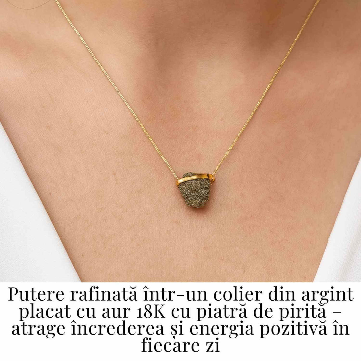 Protectie si Incredere Zilnica - Colier cu Pirita si Argint 925 placat cu aur 18K