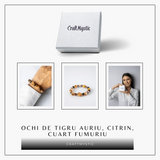 Energie si Abundenta - Bratara din Ochi de Tigru Auriu, Ochi de Tigru, Citrin si Cuart Fumuriu Natural