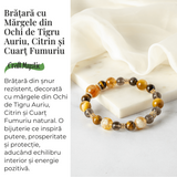Energie si Abundenta - Bratara din Ochi de Tigru Auriu, Ochi de Tigru, Citrin si Cuart Fumuriu Natural