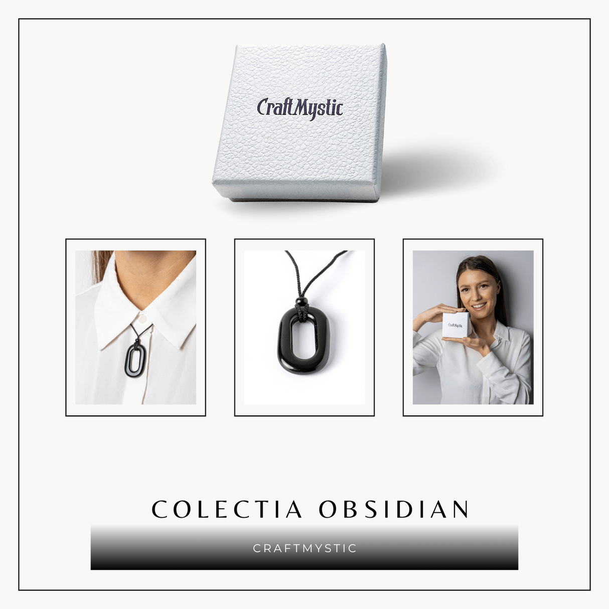 Colier cu Pandantiv Oval din Obsidian Natural - Piatra Protectoare