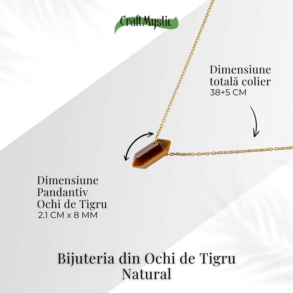 Protectie si Energie - Colier din Ochi de Tigru Natural cu Lant din Otel Inoxidabil