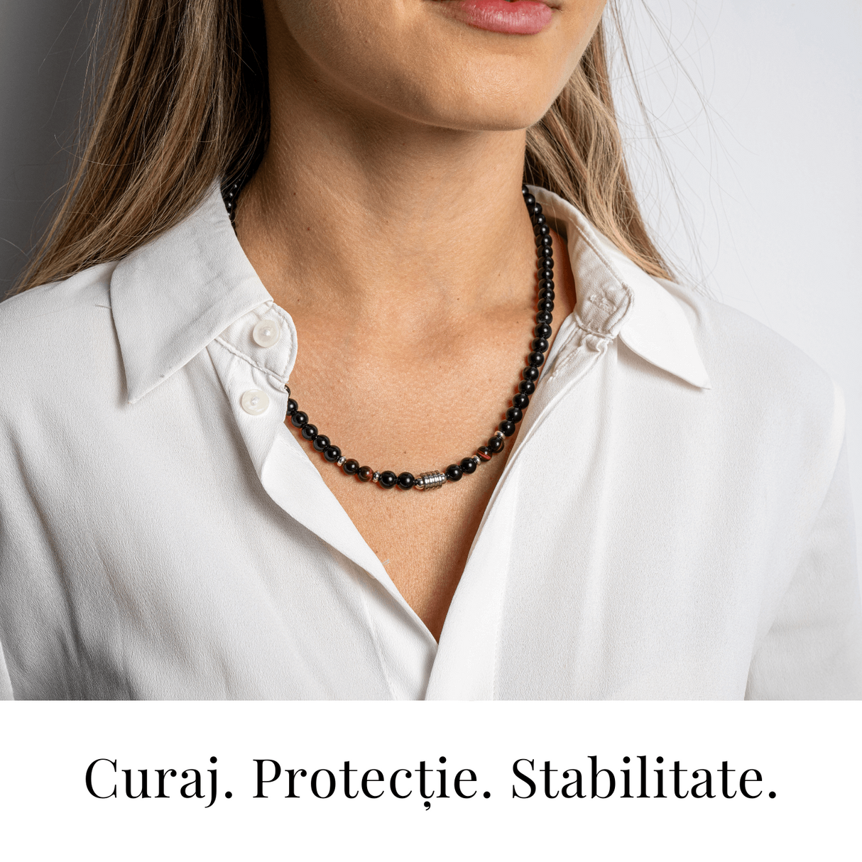 Energie si Protectie - Colier cu Ochi de Tigru Rosu si Obsidian pe Lant din Otel Inoxidabil