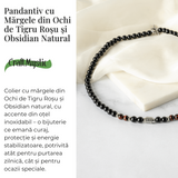 Energie si Protectie - Colier cu Ochi de Tigru Rosu si Obsidian pe Lant din Otel Inoxidabil