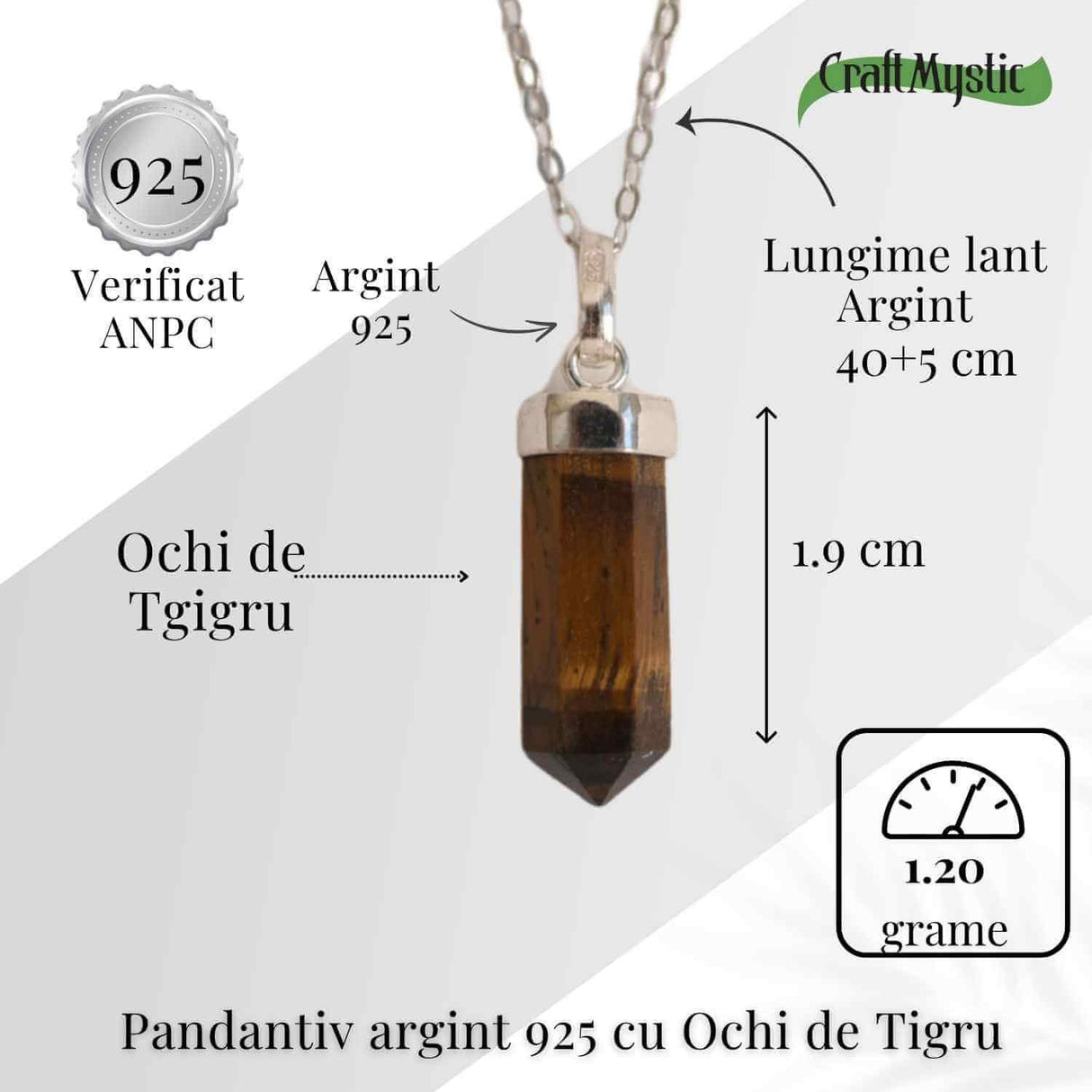 Putere si Protectie Zilnica - Colier Turnulet din Argint 925 cu Ochi de Tigru