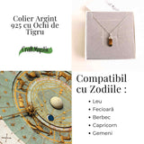 Putere si Protectie Zilnica - Colier Turnulet din Argint 925 cu Ochi de Tigru