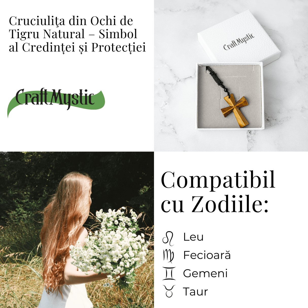 Putere si Protectie - Colier Cruce din Ochi de Tigru Natural