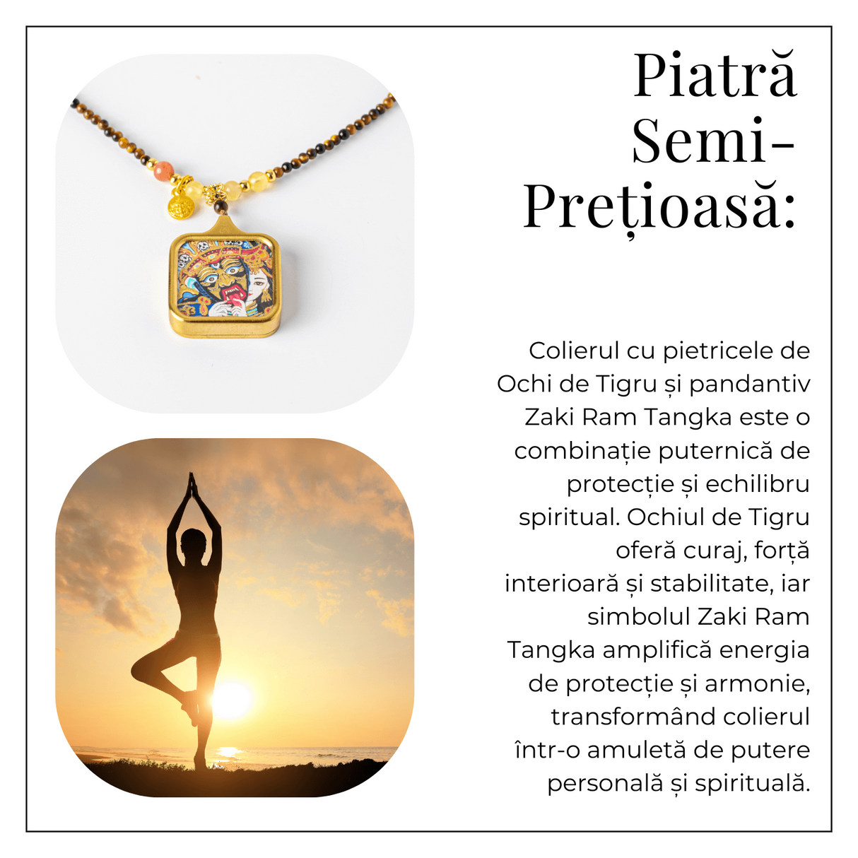 Putere si Protectie - Colier Zaki Ram Tangka cu Ochi de Tigru Natural