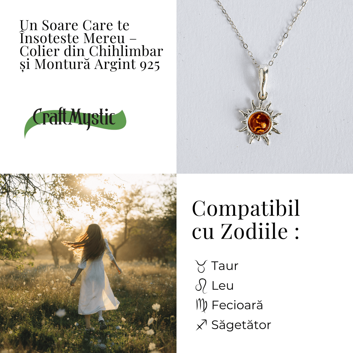 Un soare care te insoteste mereu - Colier cu chihlimbar si montura argint 925