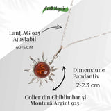 Colier Soare cu Chihlimbar Natural si Lant Argint 925 Ajustabil