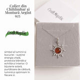 Colier Soare cu Chihlimbar Natural si Lant Argint 925 Ajustabil