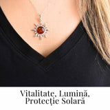 Colier Soare cu Chihlimbar Natural si Lant Argint 925 Ajustabil