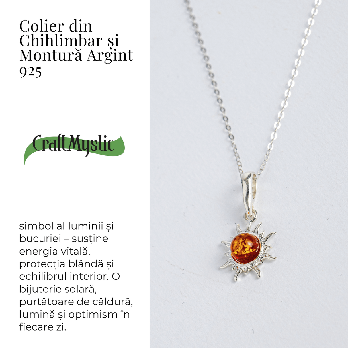 Un soare care te insoteste mereu - Colier cu chihlimbar si montura argint 925