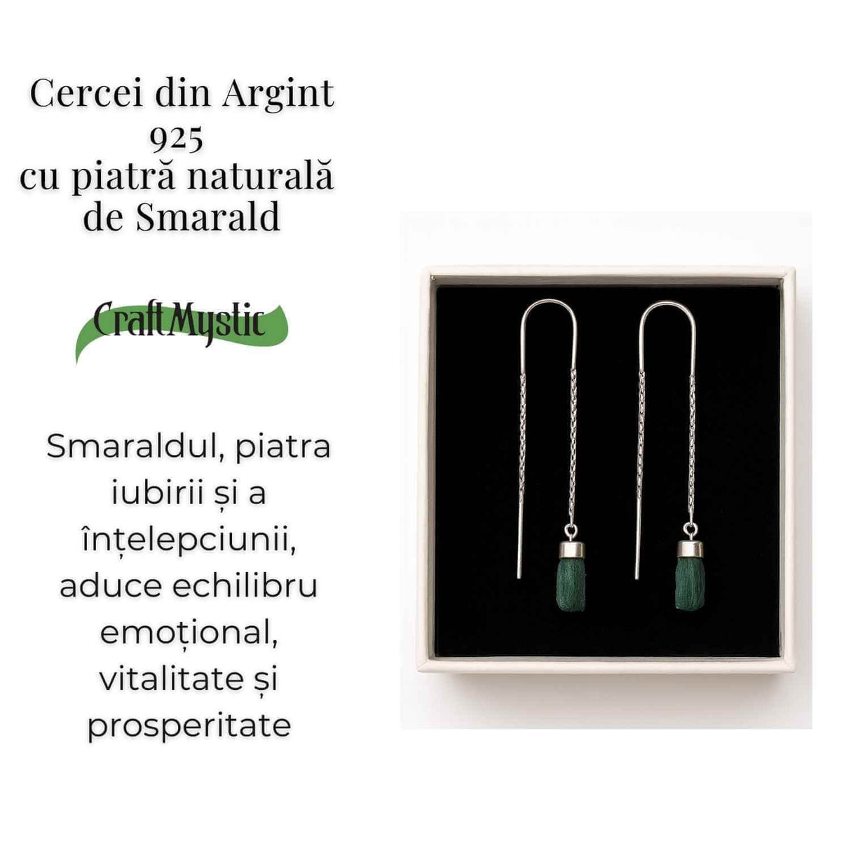 Energie si Eleganta Zilnica - Cercei din Argint 925 cu Smarald Brut Natural - Copie