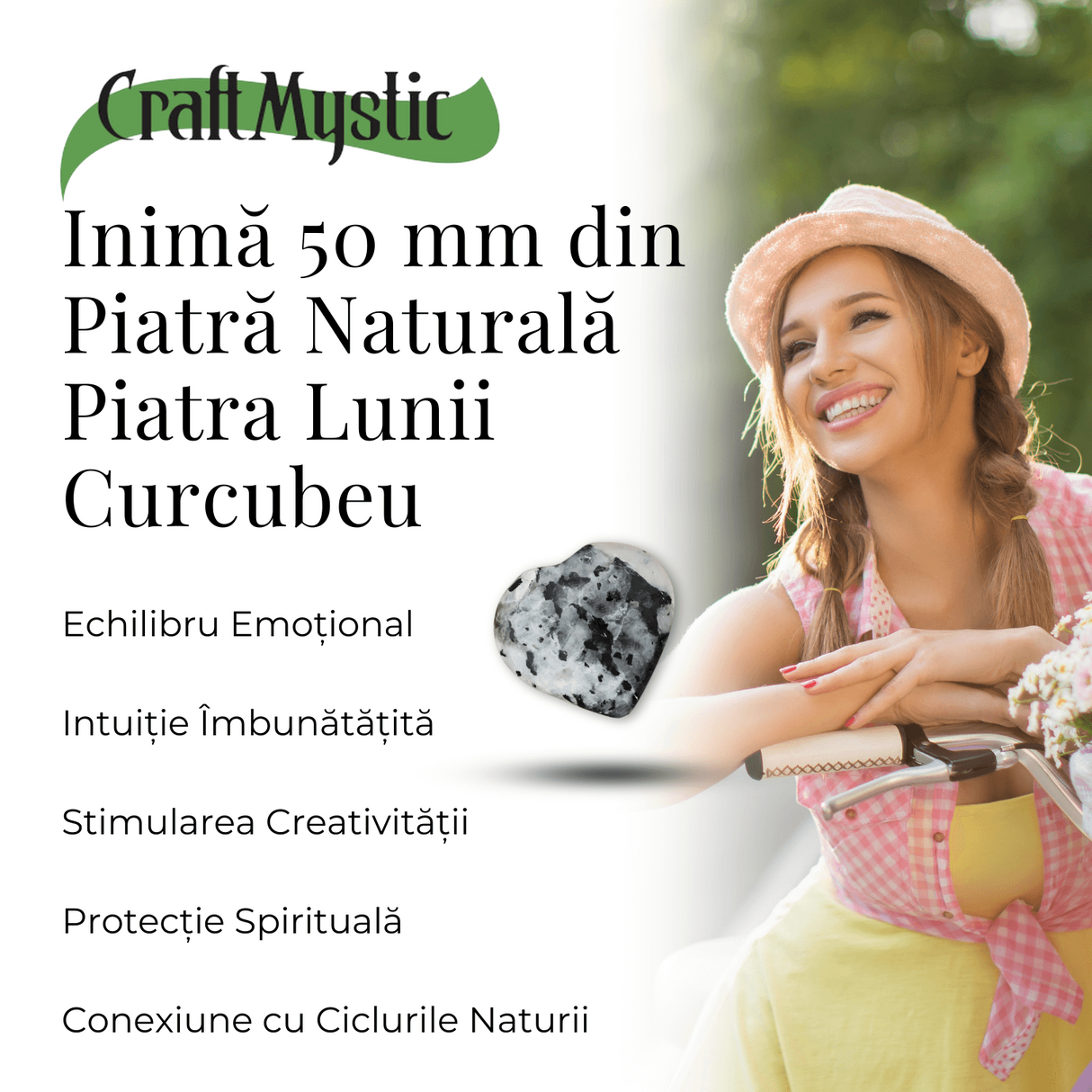 Inima Sculptata Manual de 50mm din Piatra Lunii Curcubeu Naturala