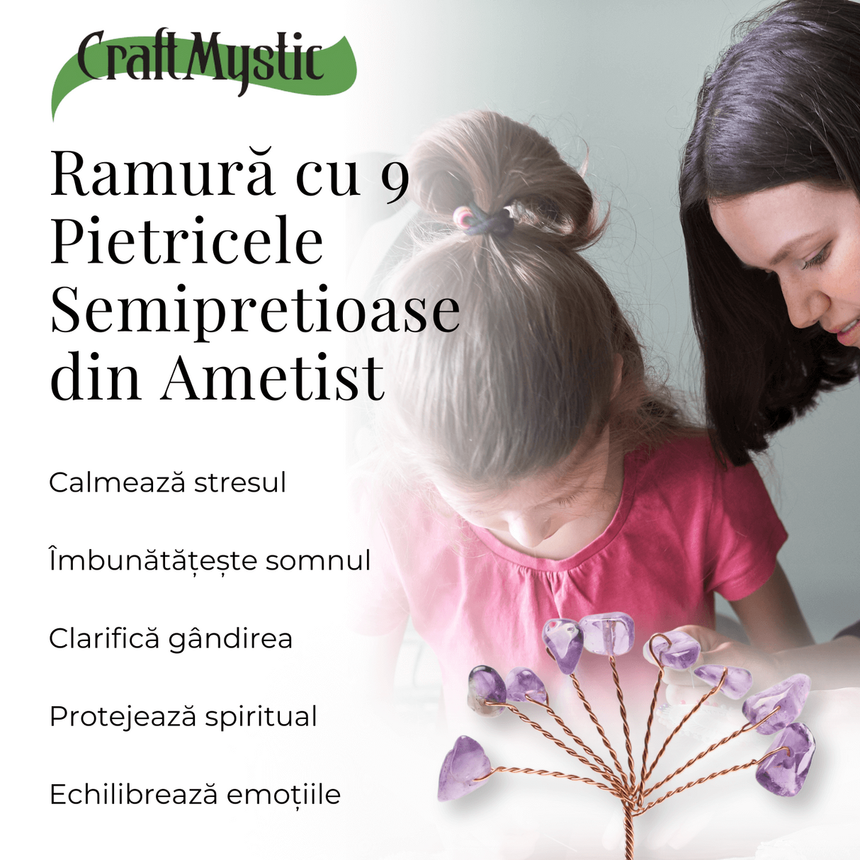 Ramurica DIY din Pietre Naturale Ametist (9 Pietricele)