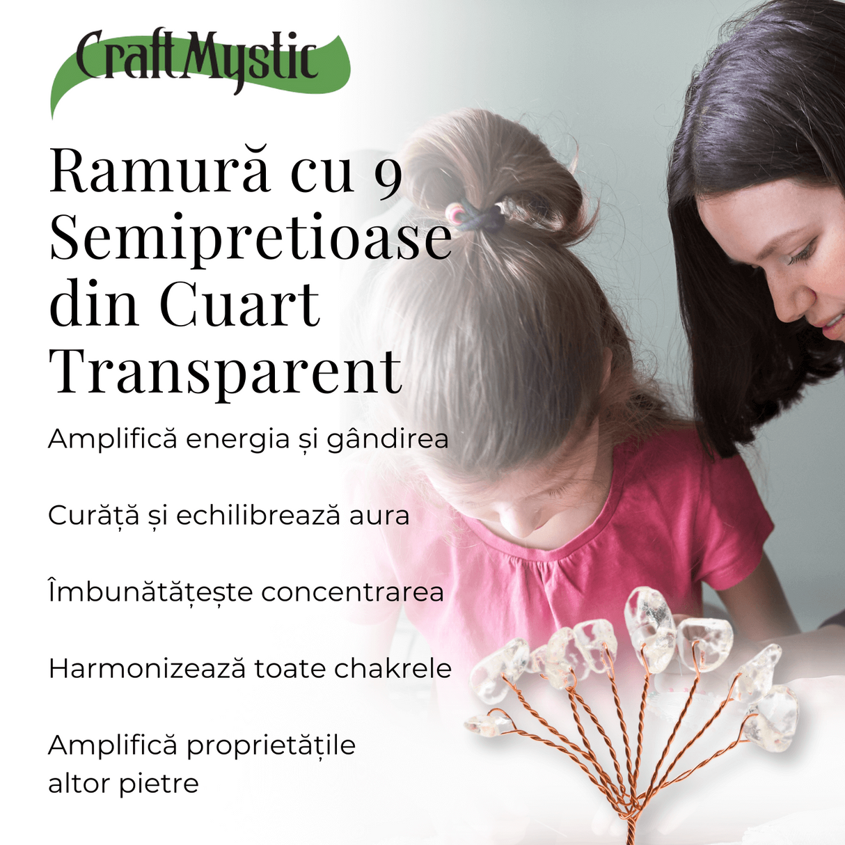 Ramurica DIY din Pietre Naturale Cuart Transparent (9 Pietricele)