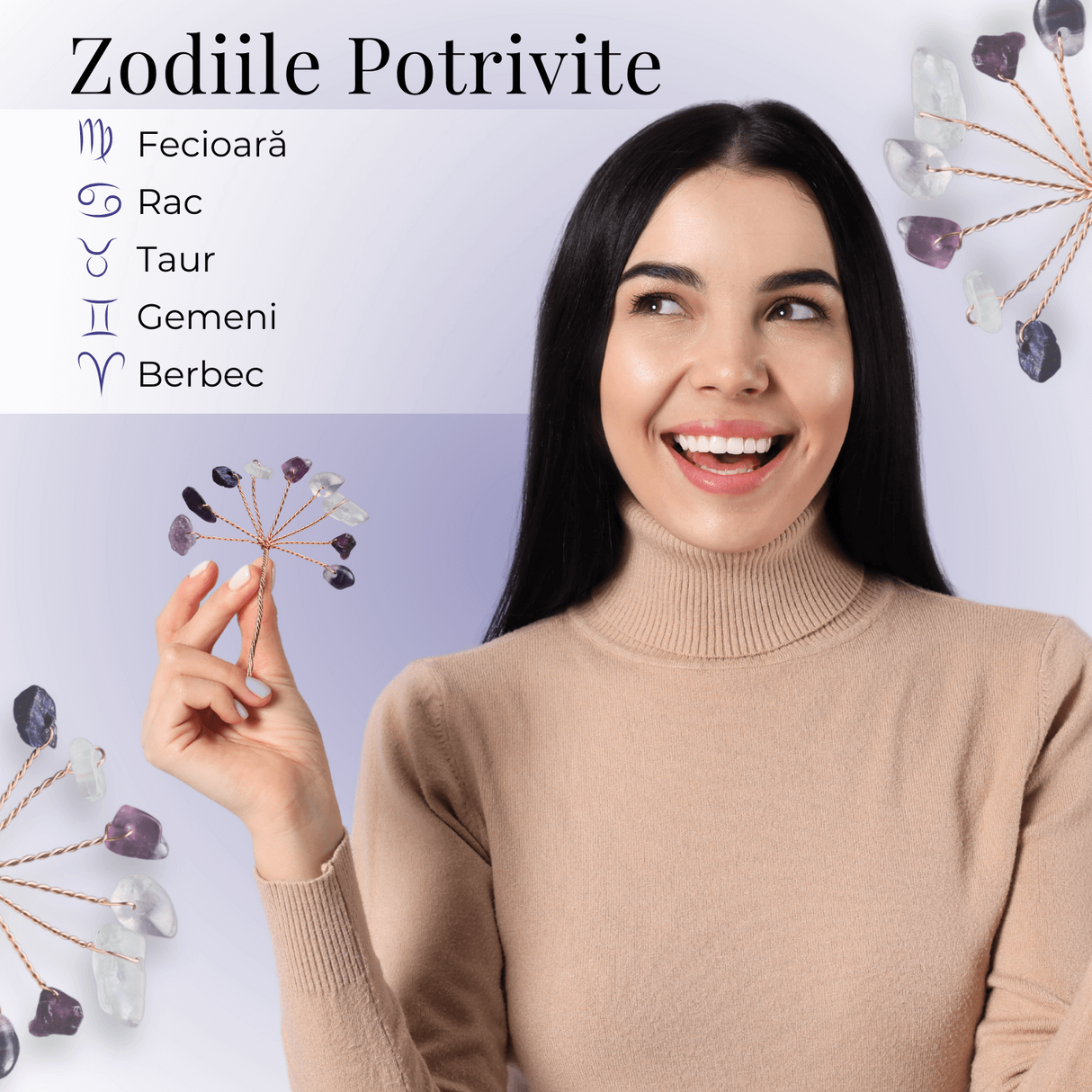 Ramurica Creativa DIY cu Pietre Naturale Fluorit (9 Pietricele)