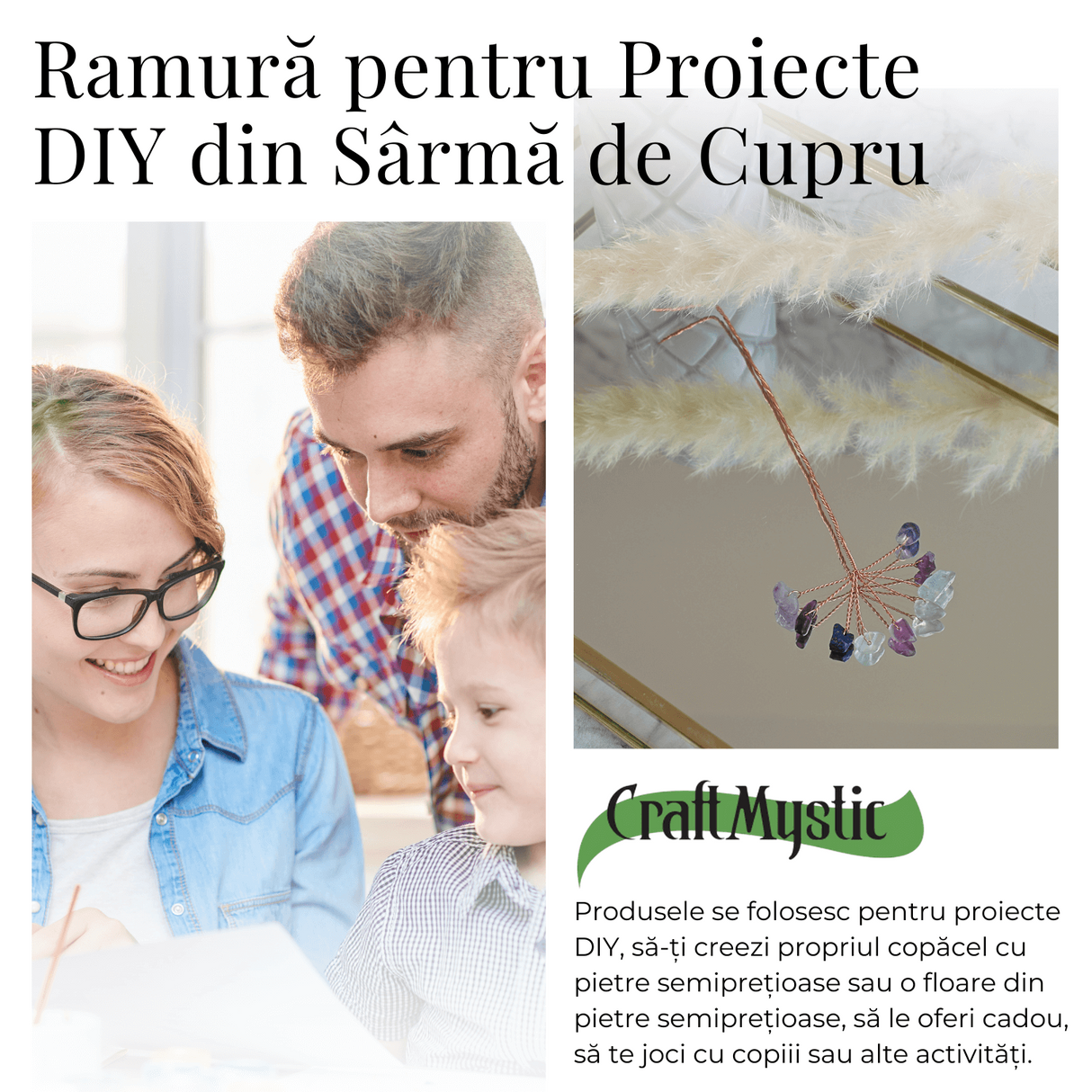 Ramurica Creativa DIY cu Pietre Naturale Fluorit (9 Pietricele)