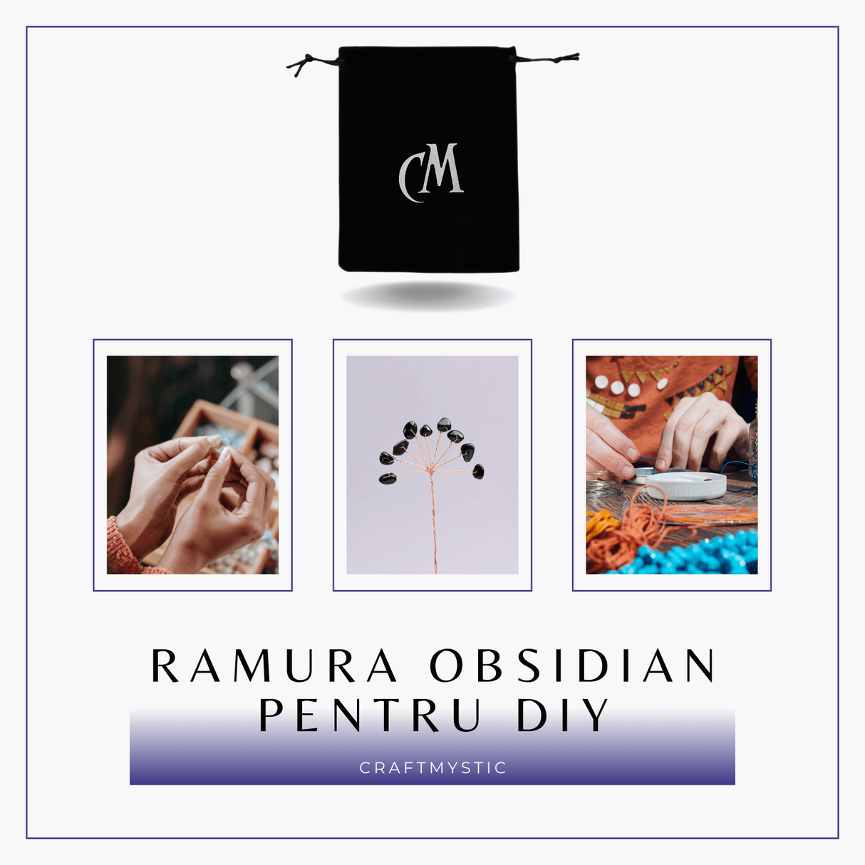 Ramurica DIY cu Pietre Naturale de Obsidian (9 Pietricele)