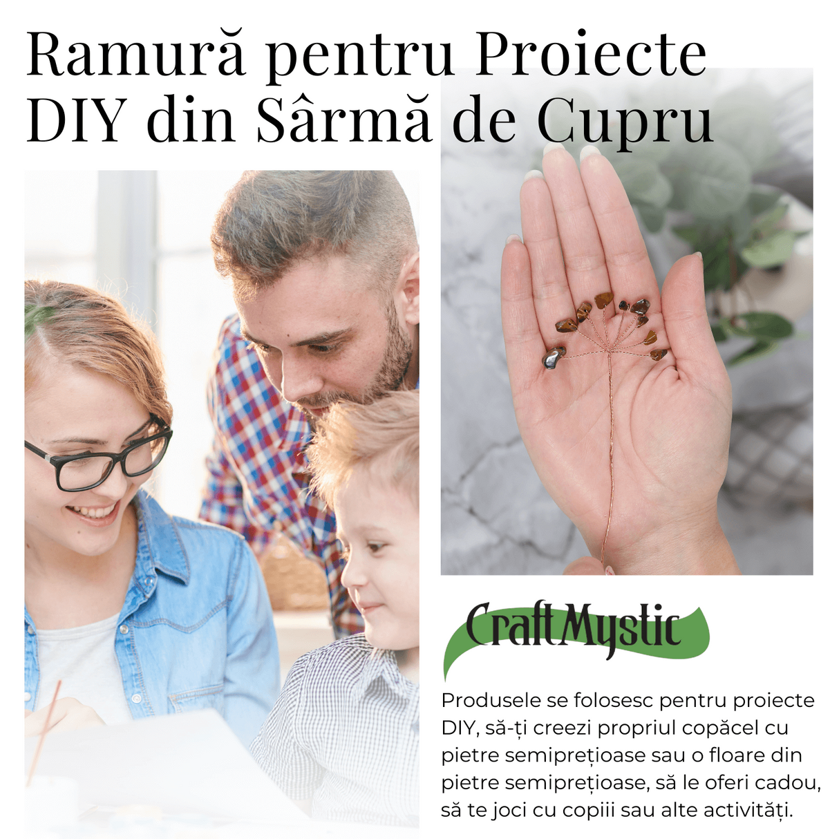Ramurica Decorativă DIY cu Pietre Naturale Ochi de Tigru (9 Pietricele)