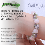 Bratara Ajustabila Cuart Roz 12mm si Pietre Mixte pentru Vindecare