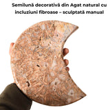 Semiluna decorativa din Agat natural cu incluziuni fibroase - sculptata manual in Brazilia