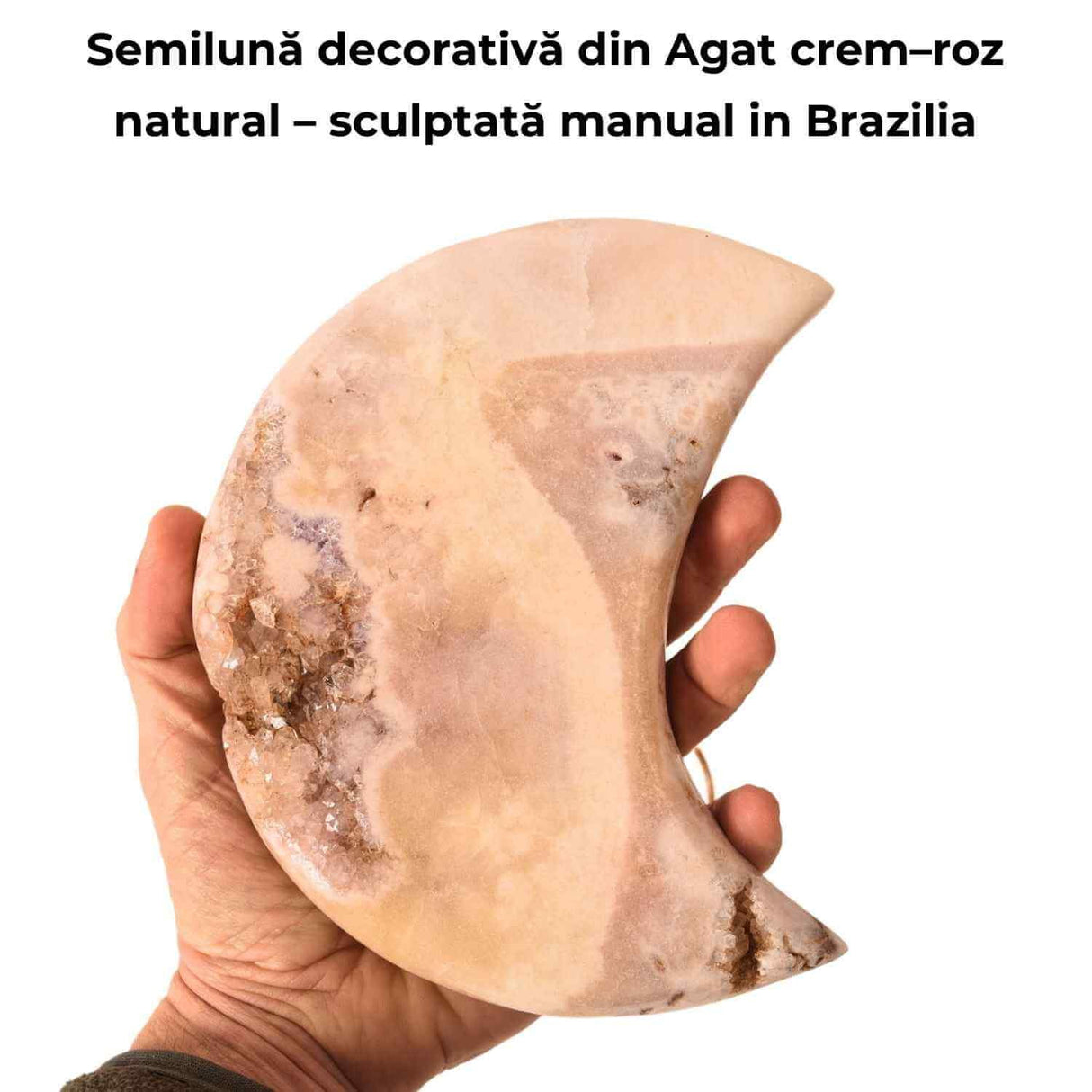 Semiluna decorativa din Agat crem-roz natural - sculptata manual in Brazilia 1.1 kg