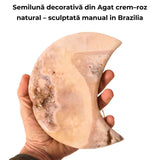 Semiluna decorativa din Agat crem-roz natural - sculptata manual in Brazilia 1.1 kg