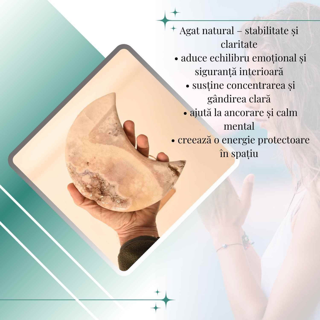 Semiluna decorativa din Agat crem-roz natural - sculptata manual in Brazilia 1.1 kg