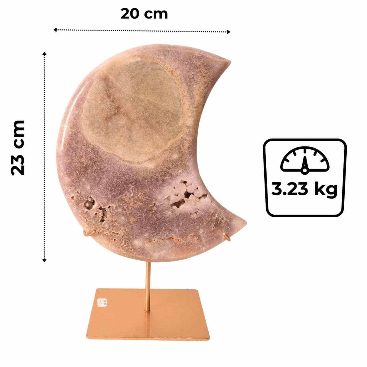 Semiluna decorativa din Agat roz-liliachiu natural - sculptata manual in Brazilia 3.3 kg