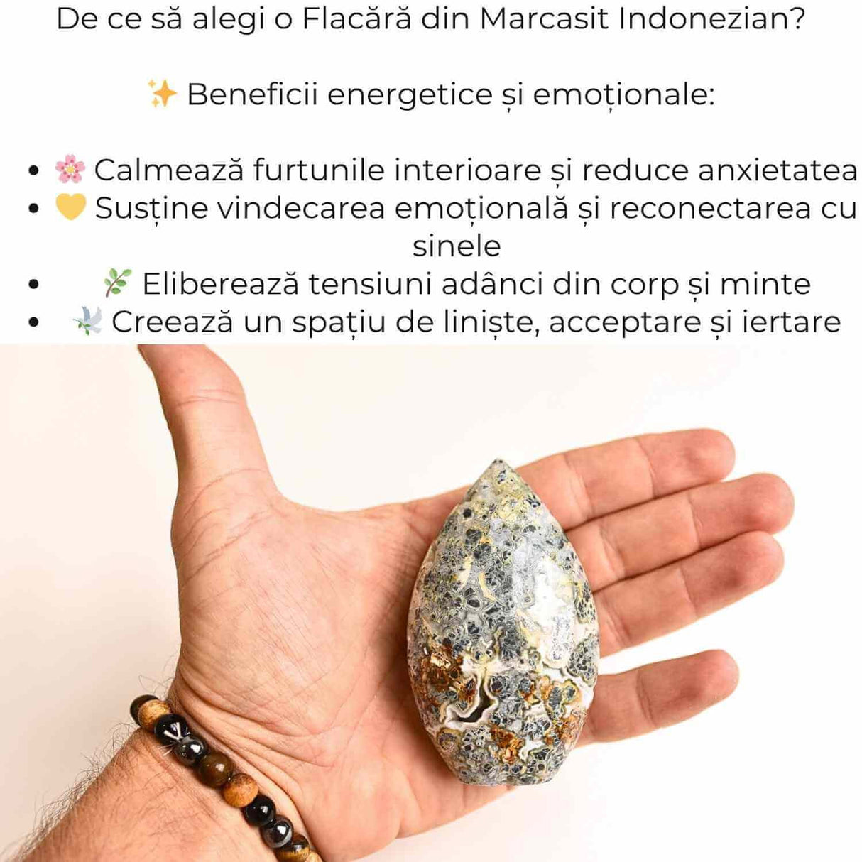 Gardianul calmului - Flacara din Marcasit Indonezian pentru Vindecare si Liniste Interioara 8-9 cm