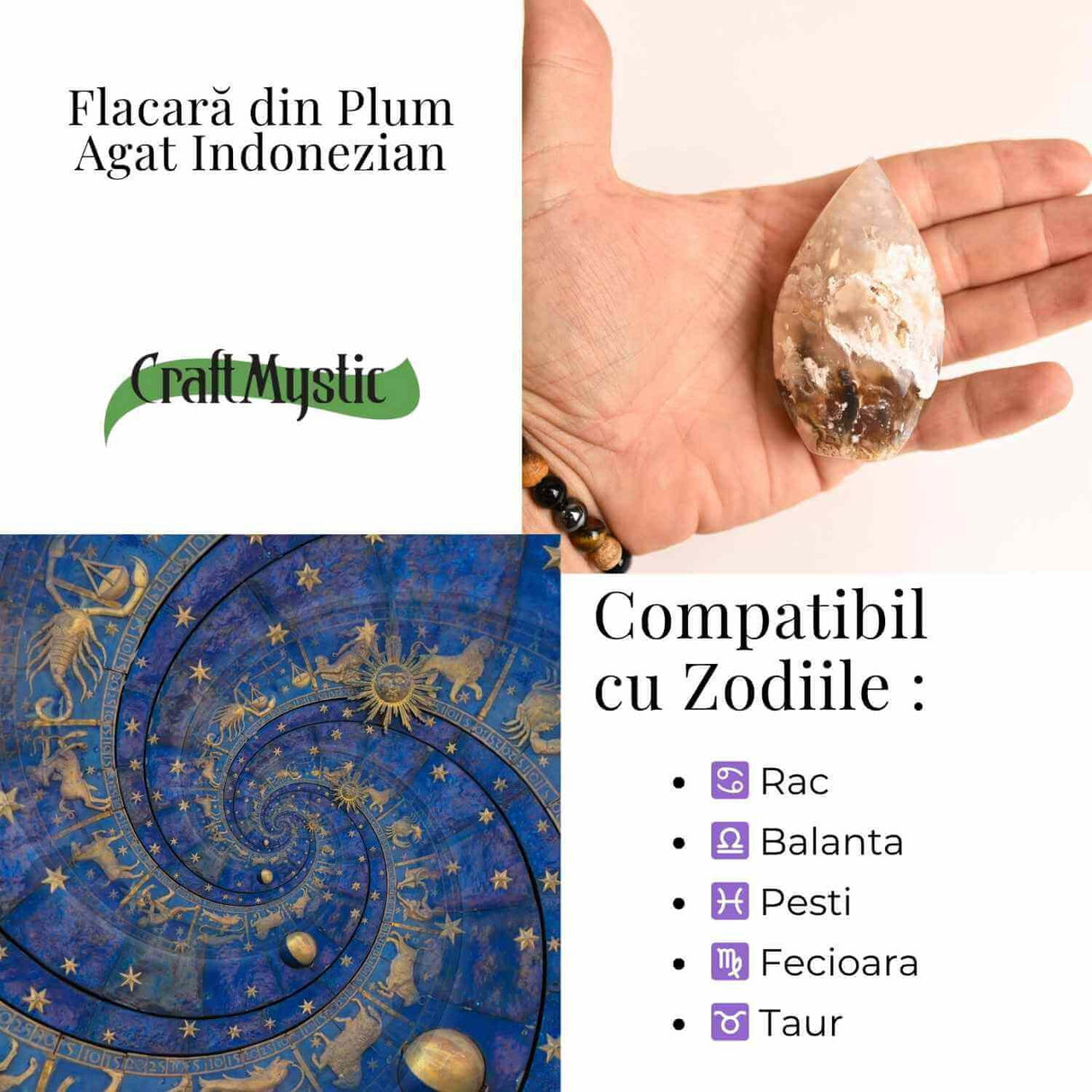 Flacara care mangaie - Plum Agat Indonezian pentru Calm si Vindecare Emotionala 7-8 cm