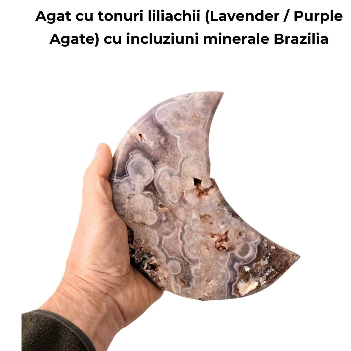 Semiluna din Agat Liliachiu Natural – Calm Interior si Claritate | Piesa Unicat Brazilia 1,1 kg