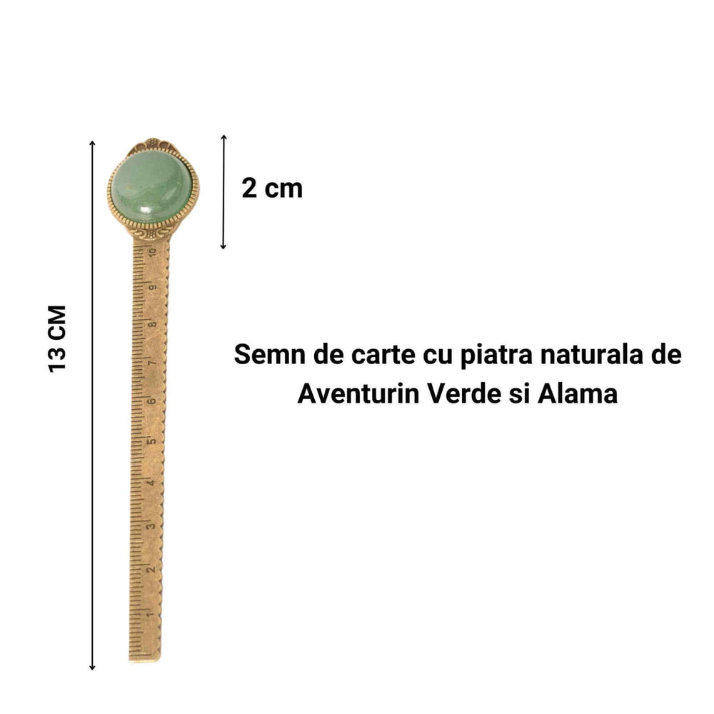 Semn de Carte Elegant cu Piatra Naturala de Aventurin Verde si Alama