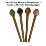 Semn de Carte Elegant cu Piatra Naturala de Cuart Roz si Alama