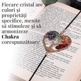 Semn de Carte Elastic cu Cristale Chakra - Forma Inima, Metal Vintage